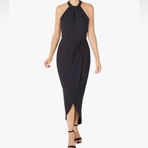 JULIA JORDAN size12,  Black Asymmetrical Ruched Midi Dress.